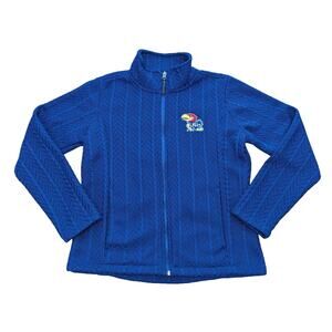 GIII Kansas Jayhawks Womens Cableknit Zip Sweater Cardigan Sz M Blue Carl Banks